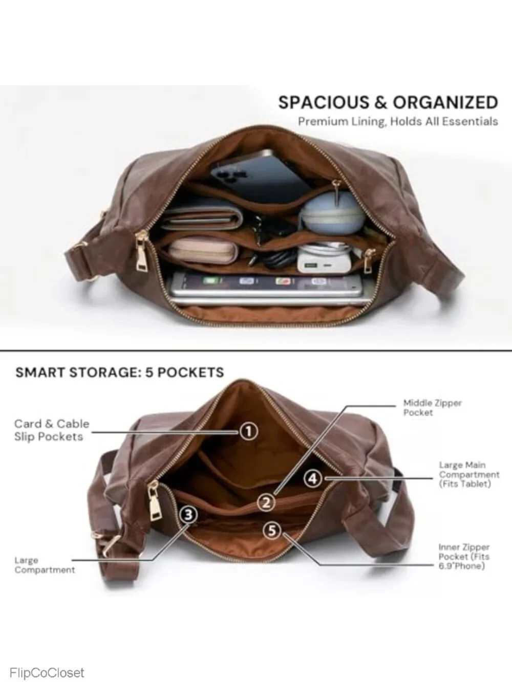 Vegan Leather Slouchy Hobo Shoulder Bag Crossbody Everyday Purse